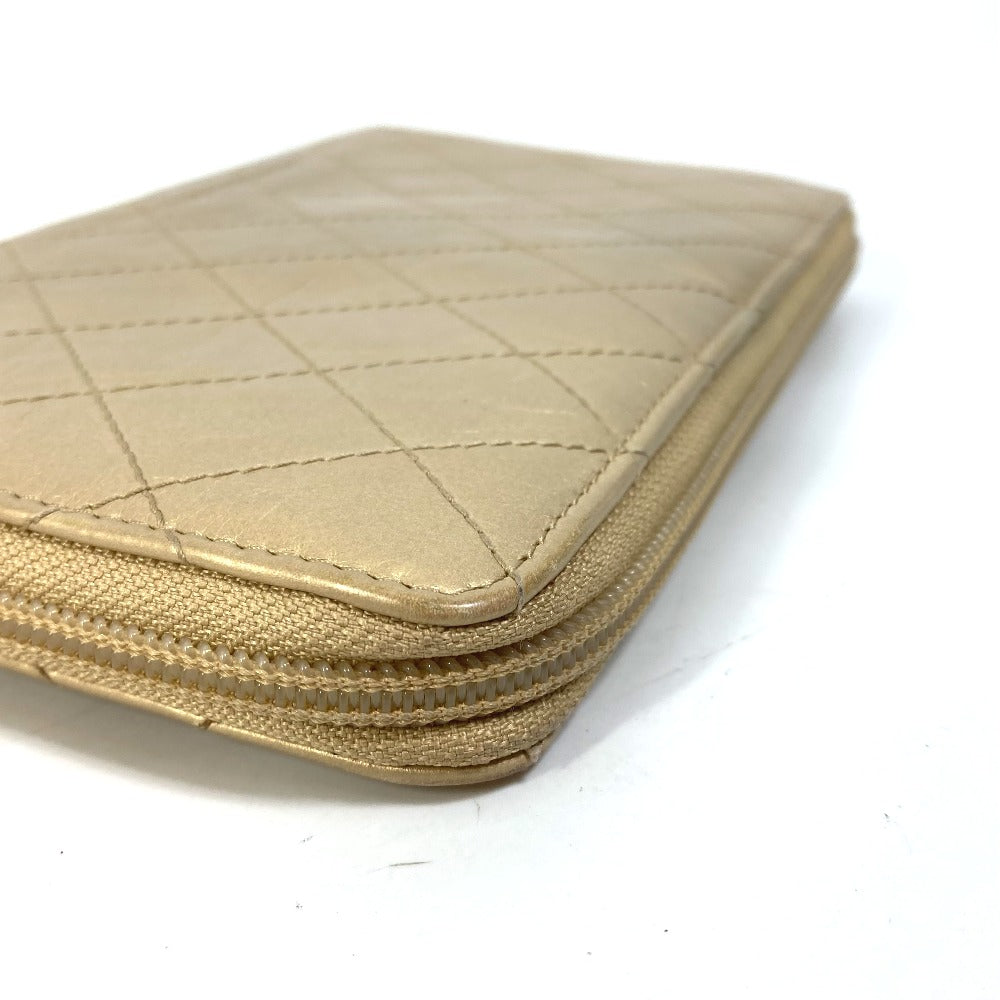 CHANEL Coco Mark CC Matelasse Quilted Round Zip Long Wallet in Calfskin, Gold