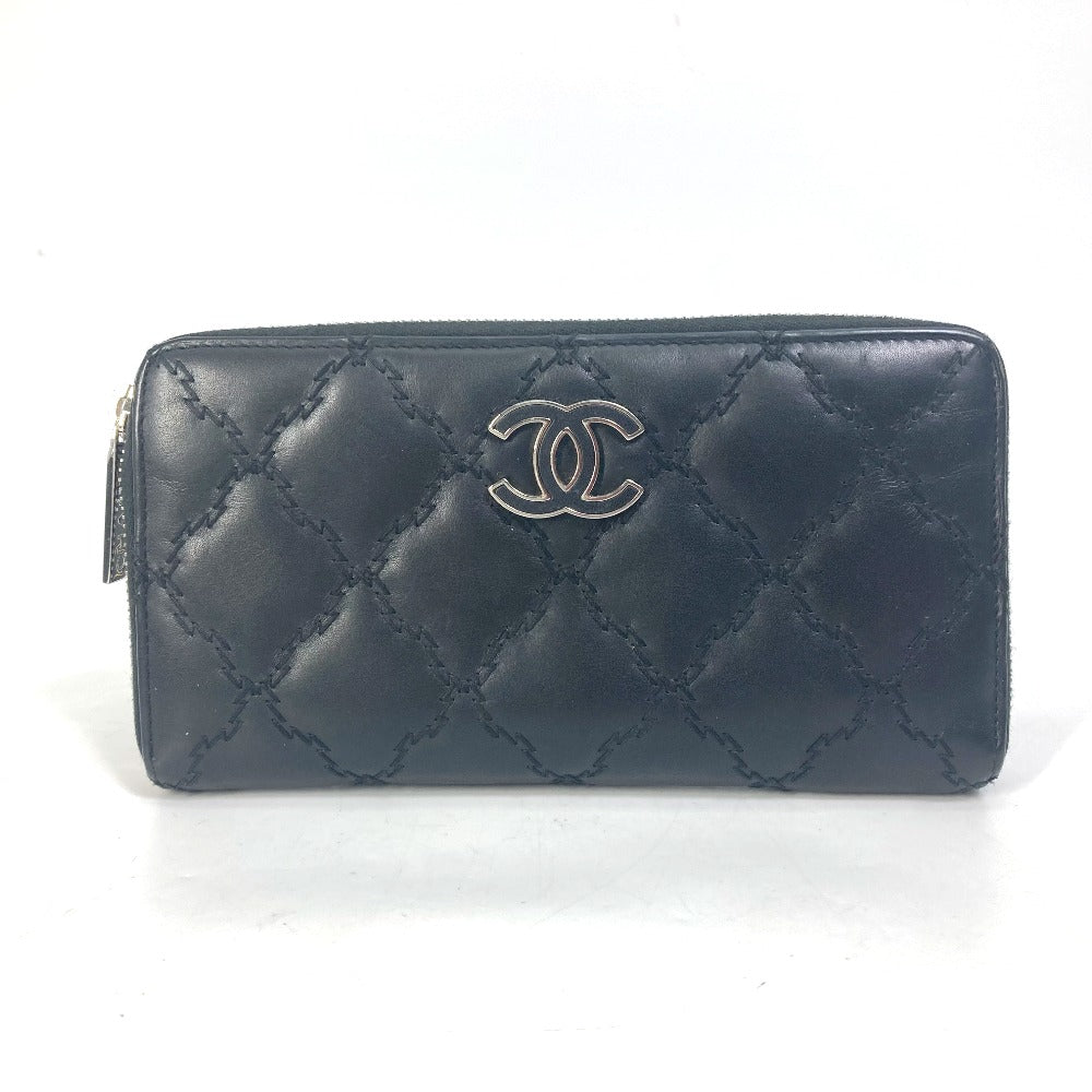 CHANEL Coco Mark CC Matelasse Quilted Zip-Around Long Wallet in Lambskin, Black