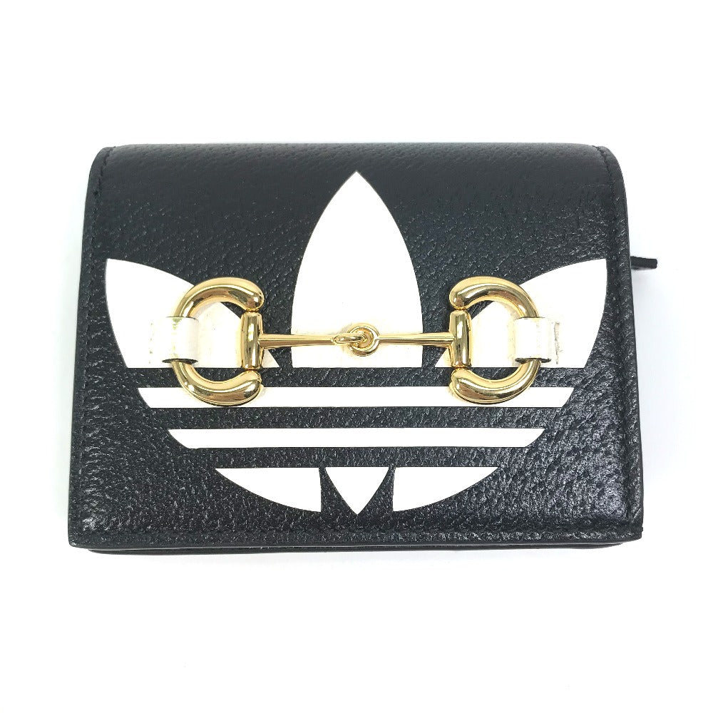 GUCCI 702248 Logo Adidas Collaboration Shoulder Wallet Pochette Crossbody Bifold Wallet Leather Women's Black
