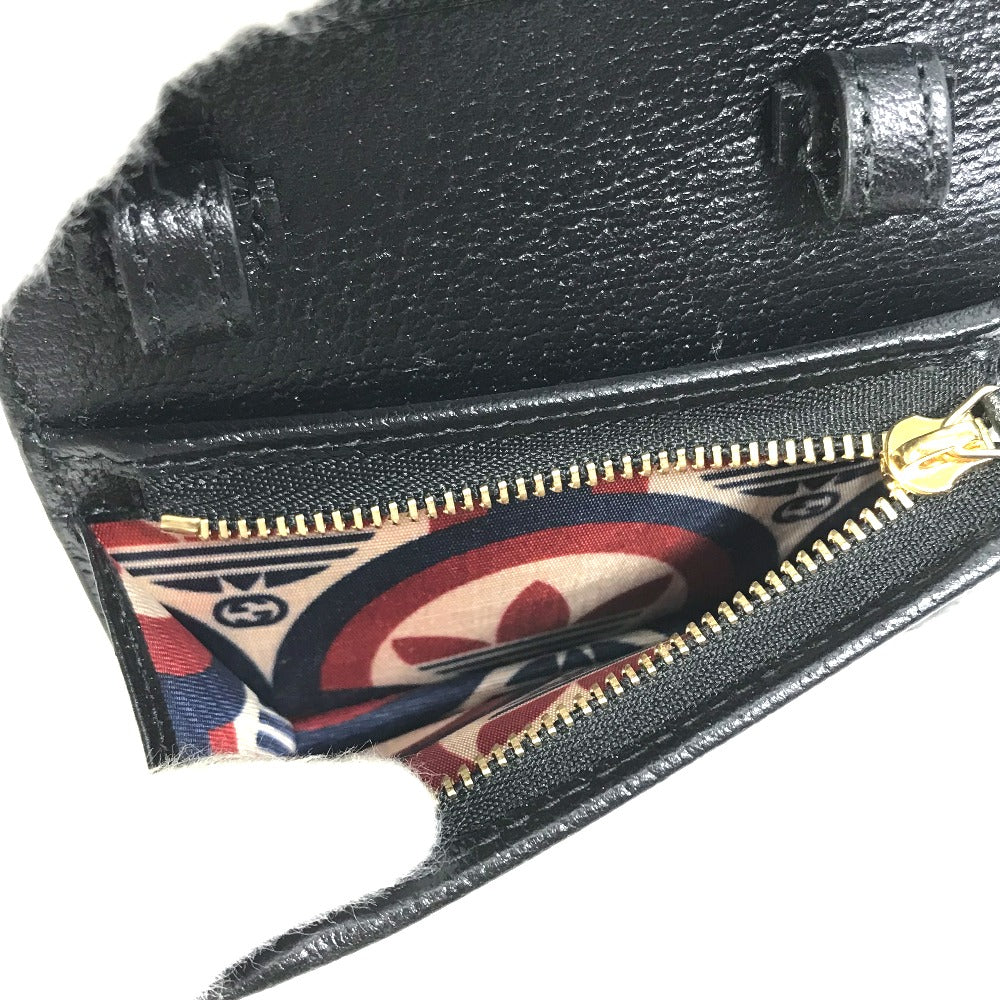 GUCCI 702248 Logo Adidas Collaboration Shoulder Wallet Pochette Crossbody Bifold Wallet Leather Women's Black