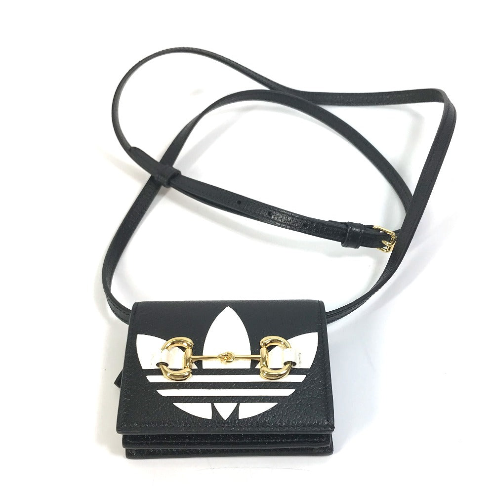 GUCCI 702248 Logo Adidas Collaboration Shoulder Wallet Pochette Crossbody Bifold Wallet Leather Women's Black