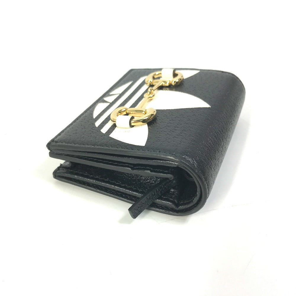 GUCCI 702248 Logo Adidas Collaboration Shoulder Wallet Pochette Crossbody Bifold Wallet Leather Women's Black