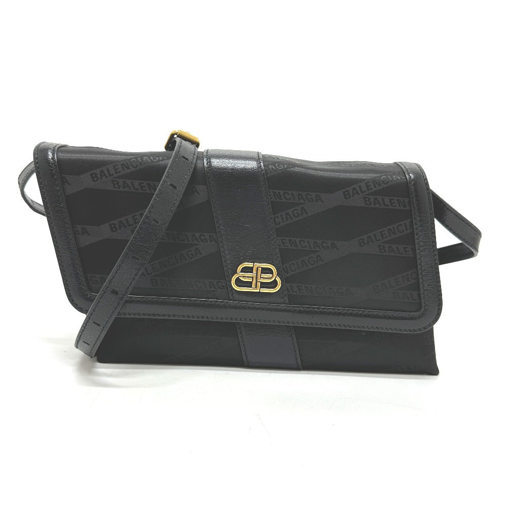 BALENCIAGA 580161 Logo SHIFT BAG M 2-Way Shoulder Bag in Nylon/Leather, Black