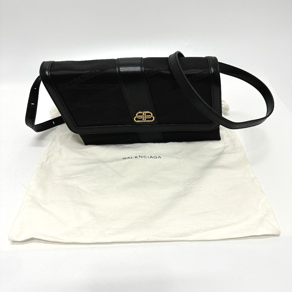 BALENCIAGA 580161 Logo SHIFT BAG M 2-Way Shoulder Bag in Nylon/Leather, Black
