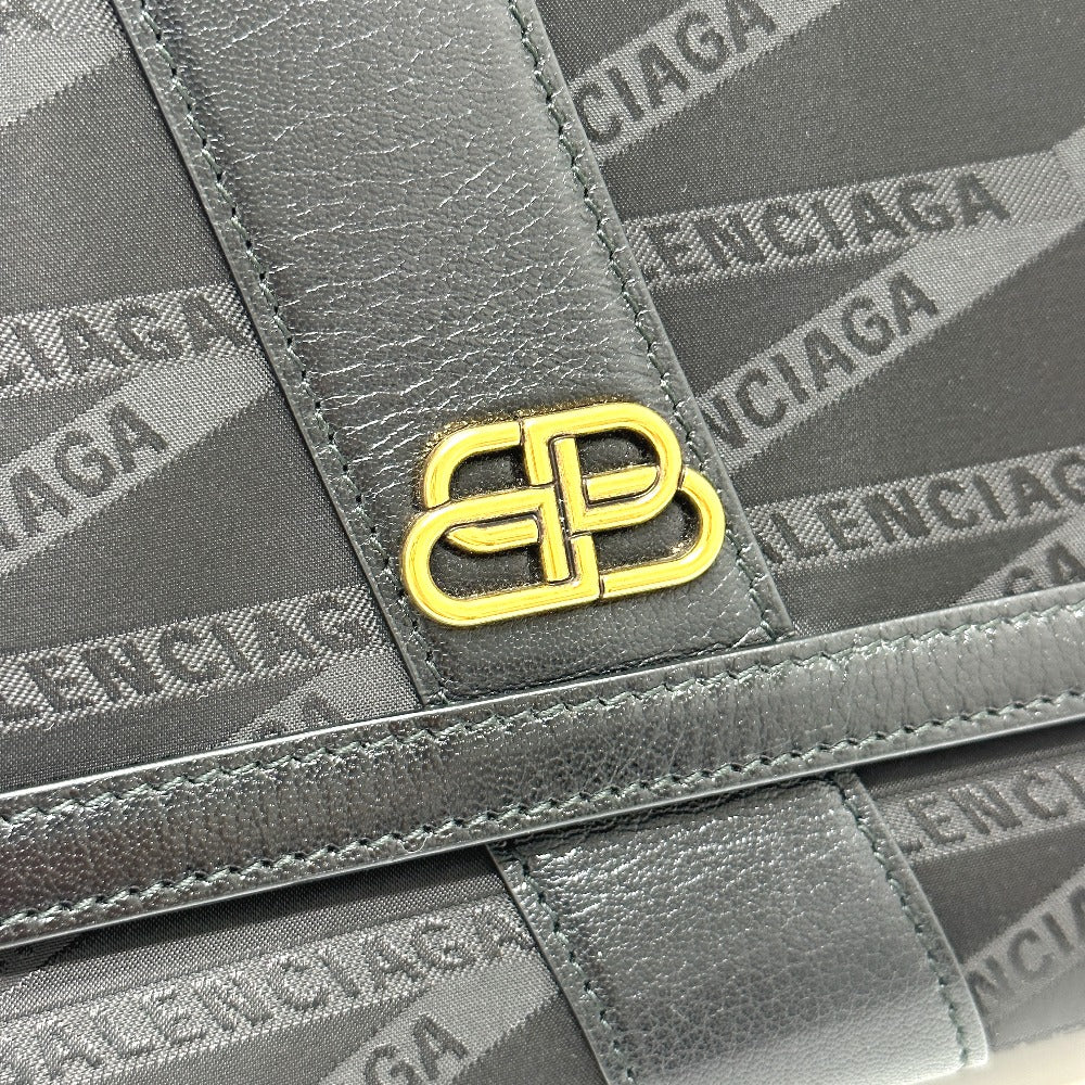 BALENCIAGA 580161 Logo SHIFT BAG M 2-Way Shoulder Bag in Nylon/Leather, Black