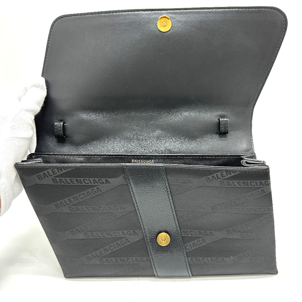 BALENCIAGA 580161 Logo SHIFT BAG M 2-Way Shoulder Bag in Nylon/Leather, Black