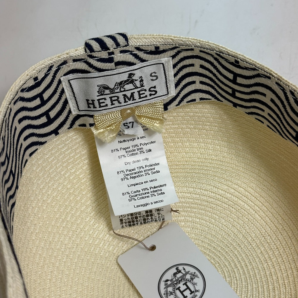 HERMES Serie Emma Straw Cap, Polyester, Women's, Ivory