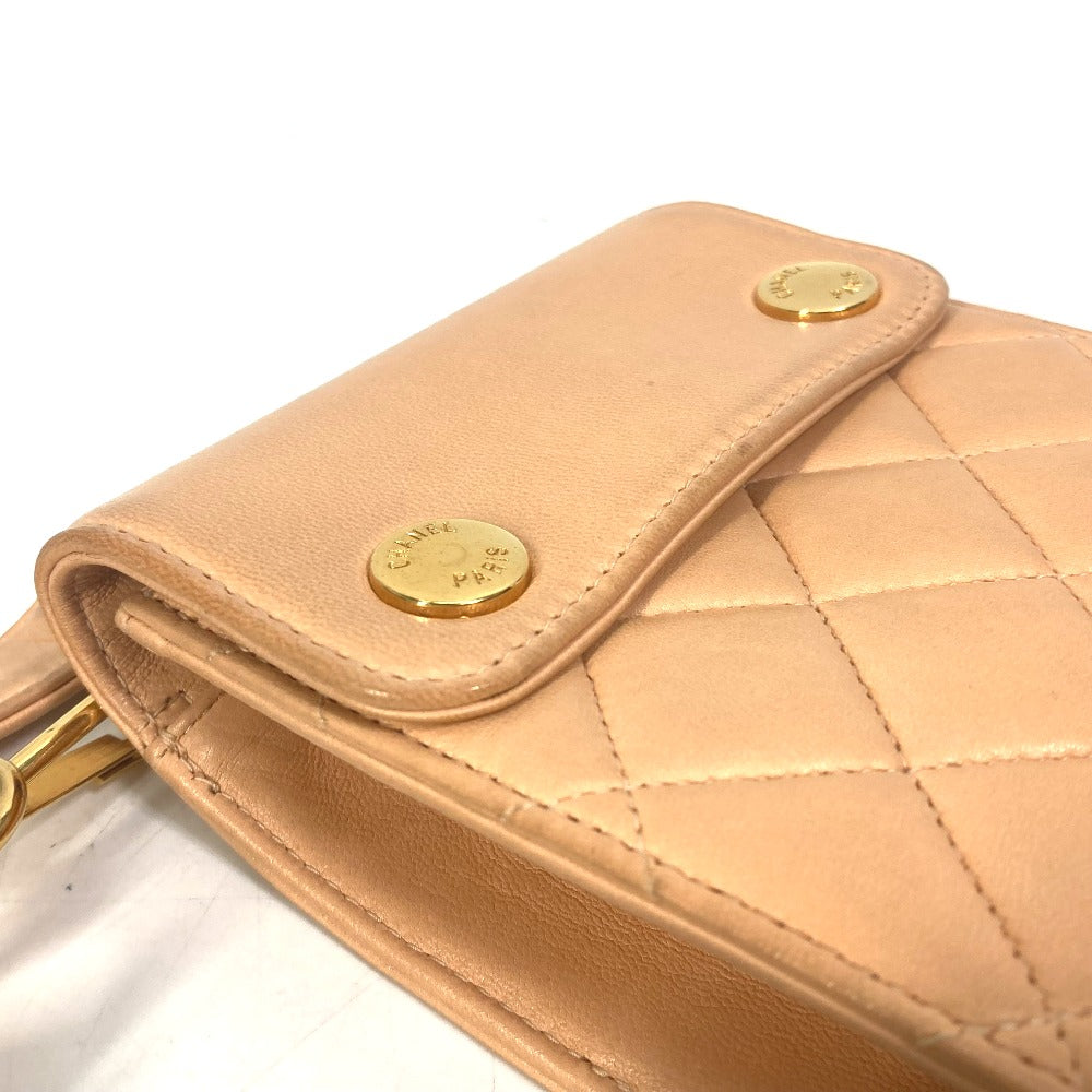 CHANEL ネックポーチ スマホポーチ マトラッセ ポーチ キルティング 肩掛け ネックショルダー ショルダーバッグ ラムスキン レディース ピンク系