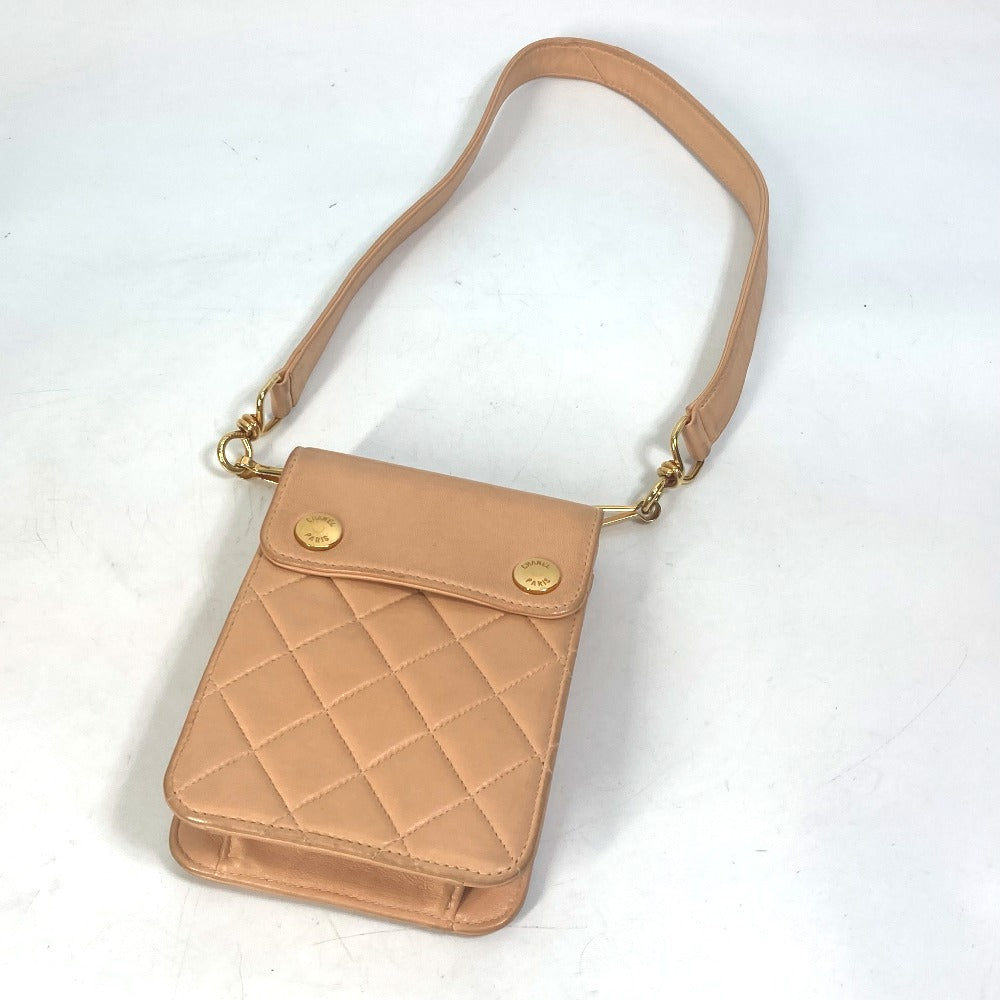 CHANEL ネックポーチ スマホポーチ マトラッセ ポーチ キルティング 肩掛け ネックショルダー ショルダーバッグ ラムスキン レディース ピンク系