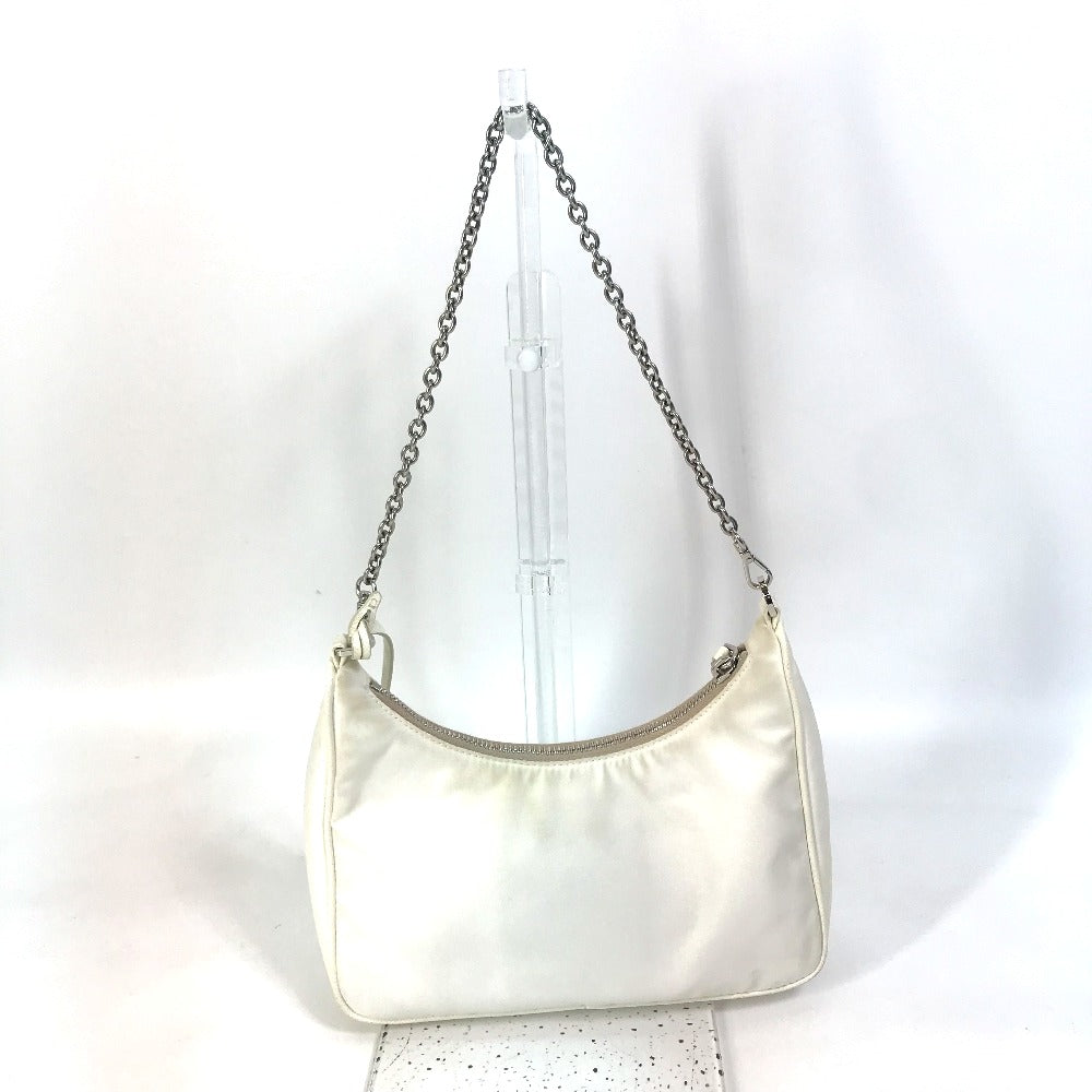 PRADA 1BH204 Triangle Logo Plate Re-Edition 2005 Crossbody Chain Shoulder Bag with Pouch, Nylon, White