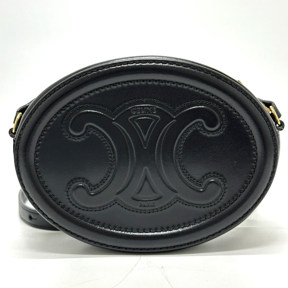 CELINE Triomphe Oval Purse Cuir Crossbody Shoulder Bag in Black Leather