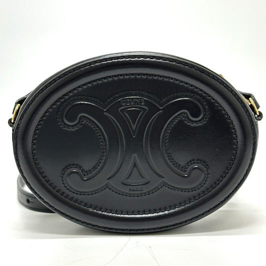 CELINE Triomphe Oval Purse Cuir Crossbody Shoulder Bag in Black Leather