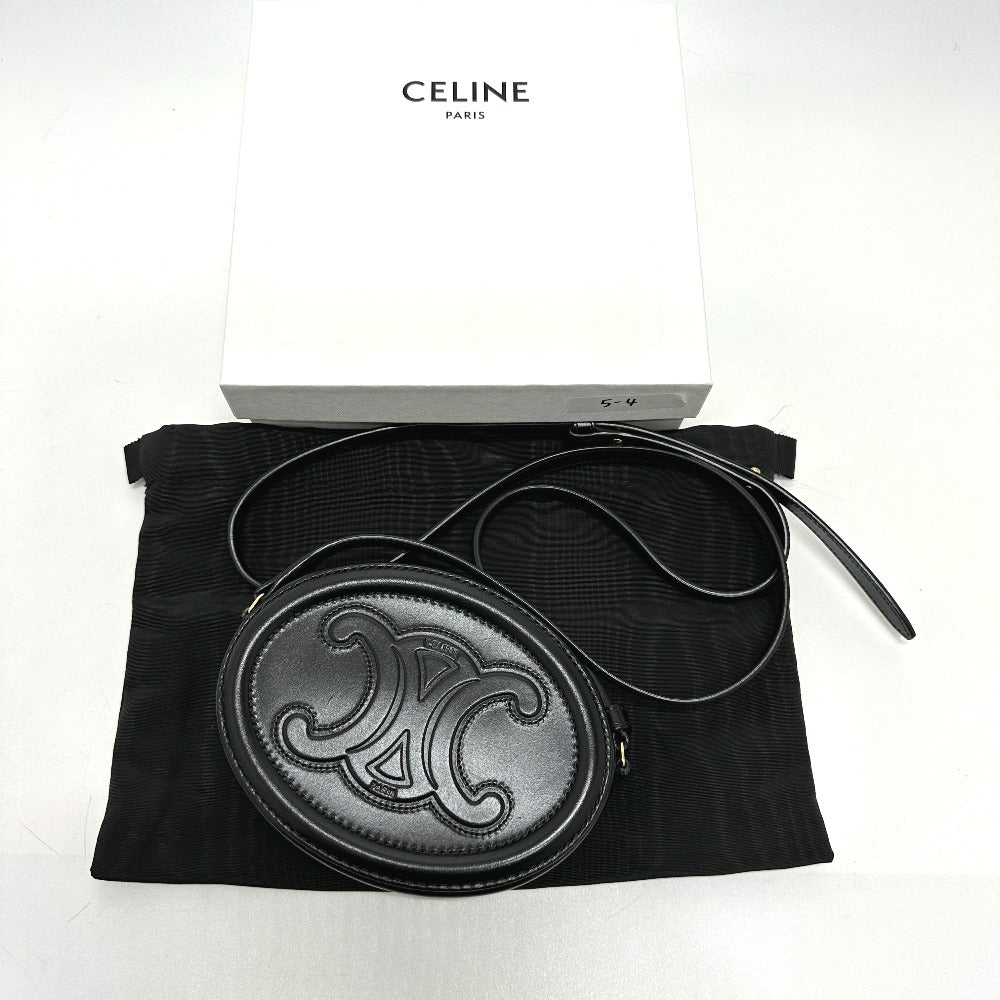 CELINE Triomphe Oval Purse Cuir Crossbody Shoulder Bag in Black Leather