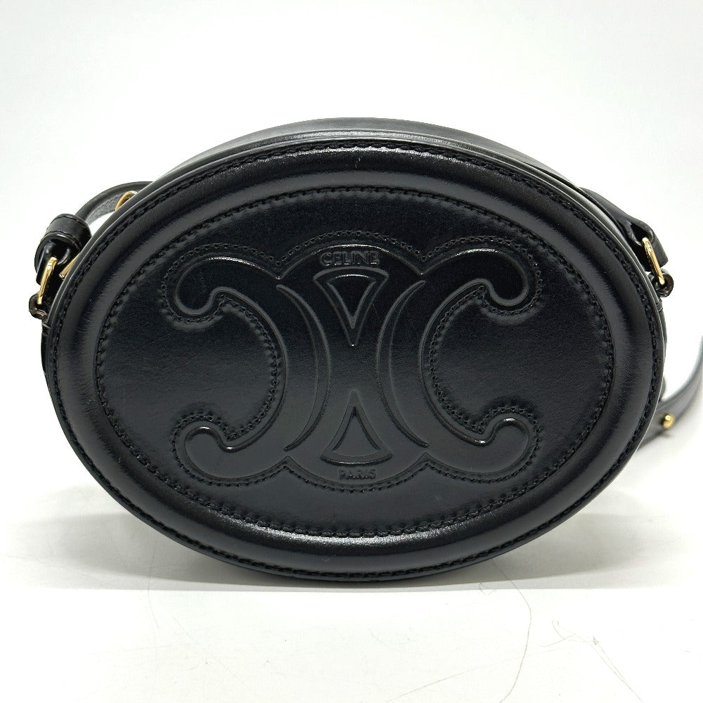 CELINE Triomphe Oval Purse Cuir Crossbody Shoulder Bag in Black Leather