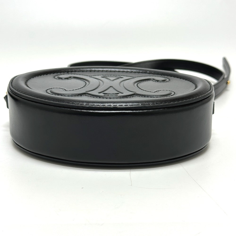 CELINE Triomphe Oval Purse Cuir Crossbody Shoulder Bag in Black Leather