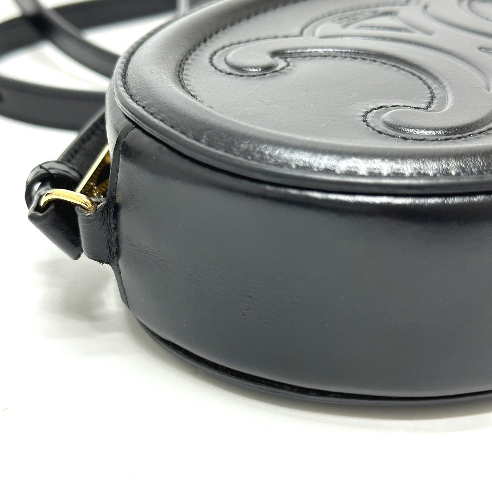 CELINE Triomphe Oval Purse Cuir Crossbody Shoulder Bag in Black Leather