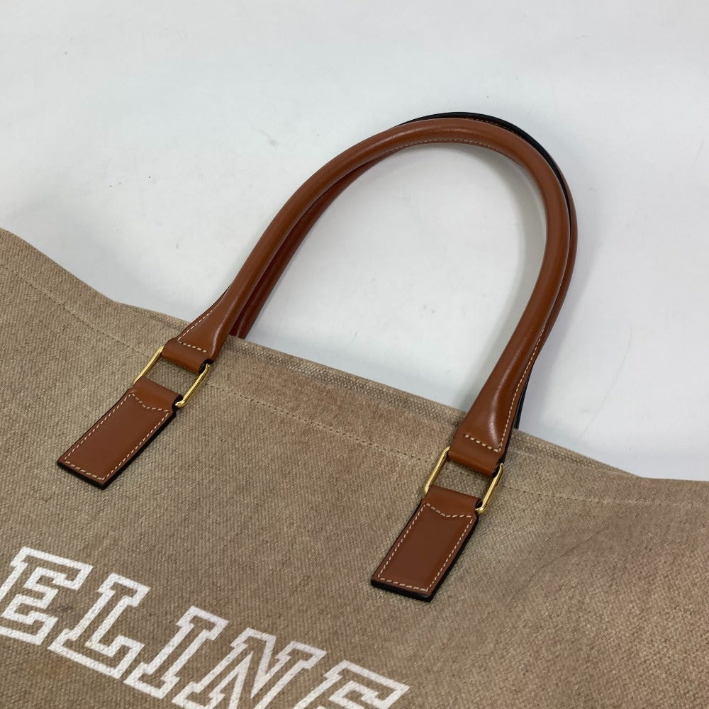 CELINE 19006 Shoulder Bag, Horizontal Cabas Logo Tote Bag, Canvas/Leather, Brown, Women's