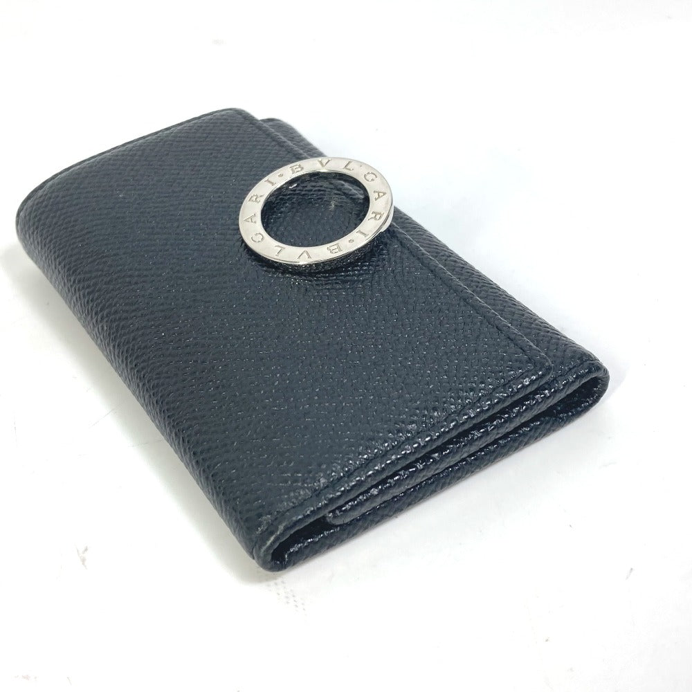 BVLGARI BVLGARI Ring Clip Logo Clip 6-Key Leather Key Case for Men, Black