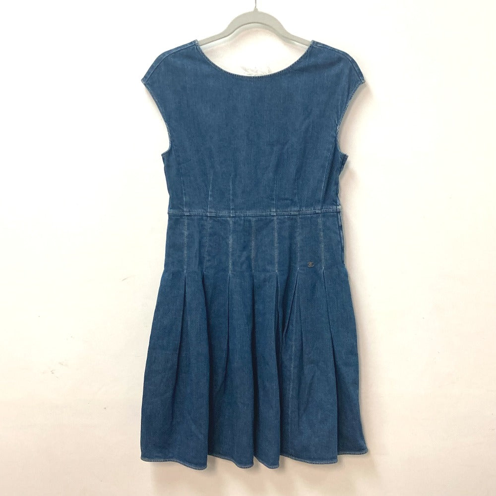 CHANEL P29999 Apparel Sleeveless 07C Coco Mark CC Denim Dress, Cotton, Women's, Blue