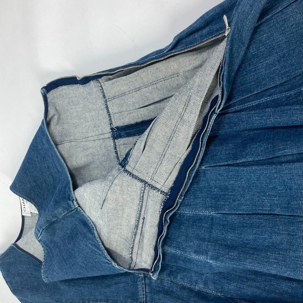 CHANEL P29999 Apparel Sleeveless 07C Coco Mark CC Denim Dress, Cotton, Women's, Blue