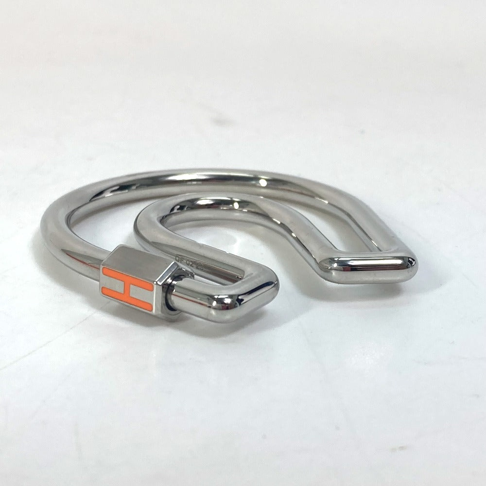 HERMES H logo charm, Ferra à Cheval, horseshoe, horse, horse hoof, Cheval key ring, metal, unisex, silver