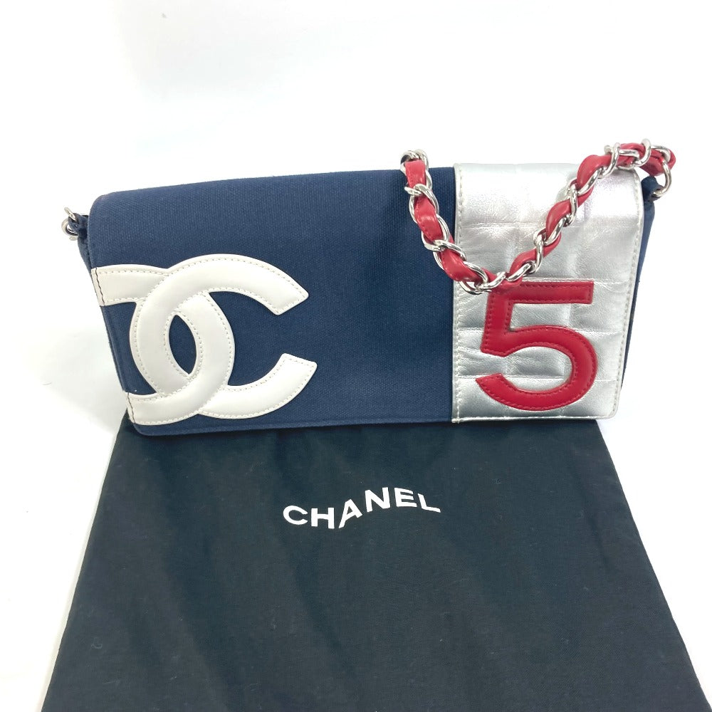 CHANEL Vintage No. 5 Chain Shoulder Bag in Canvas/Leather, Navy