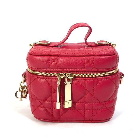 Dior S0918ONMJ レディディオール LADY DIOR マイクロバニティ カナージュ 2WAY ショルダーバッグ ハンドバッグ バニティバッグ レザー レディース レッド系