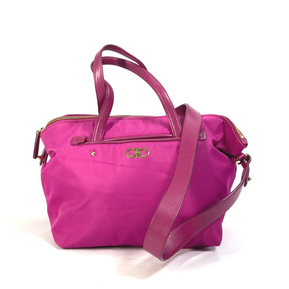 Salvatore Ferragamo Gancini Tote Bag, 2-Way Shoulder Bag/Handbag, Nylon/Leather, Women's, Pink