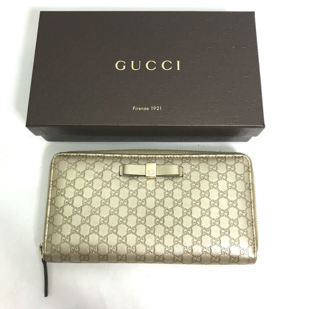 GUCCI 388680 グッチシマ ラウンドファスナー GG ロングウォレット 長財布 シマレザー メンズ ゴールド
