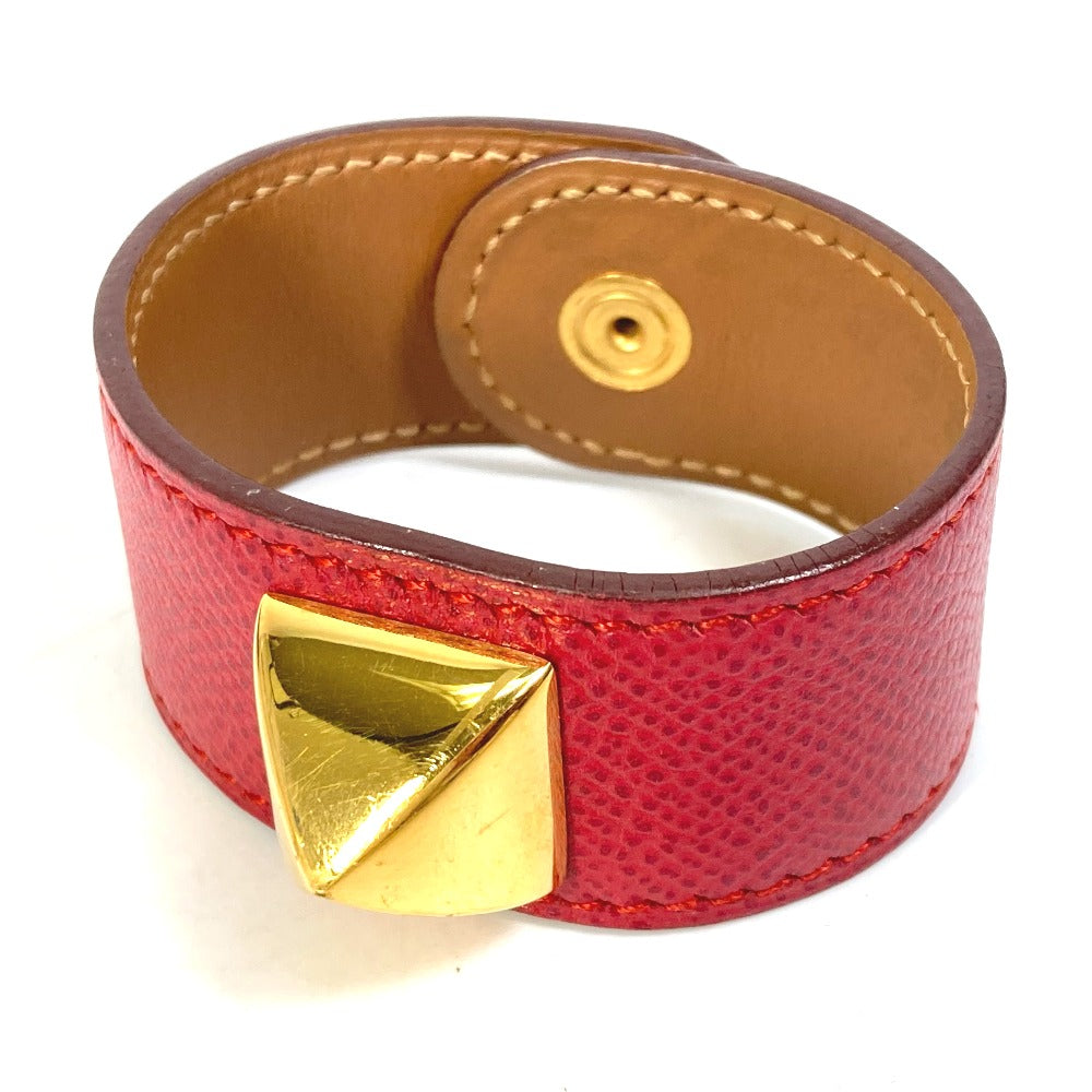 HERMES Bangle Medor Accessory Bracelet Leather Women's Red