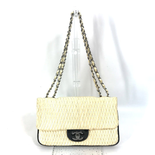 CHANEL CC ココマーク チェーンバッグ 斜め掛け Wチェーン ショルダーバッグ ラムスキン レディース ホワイト