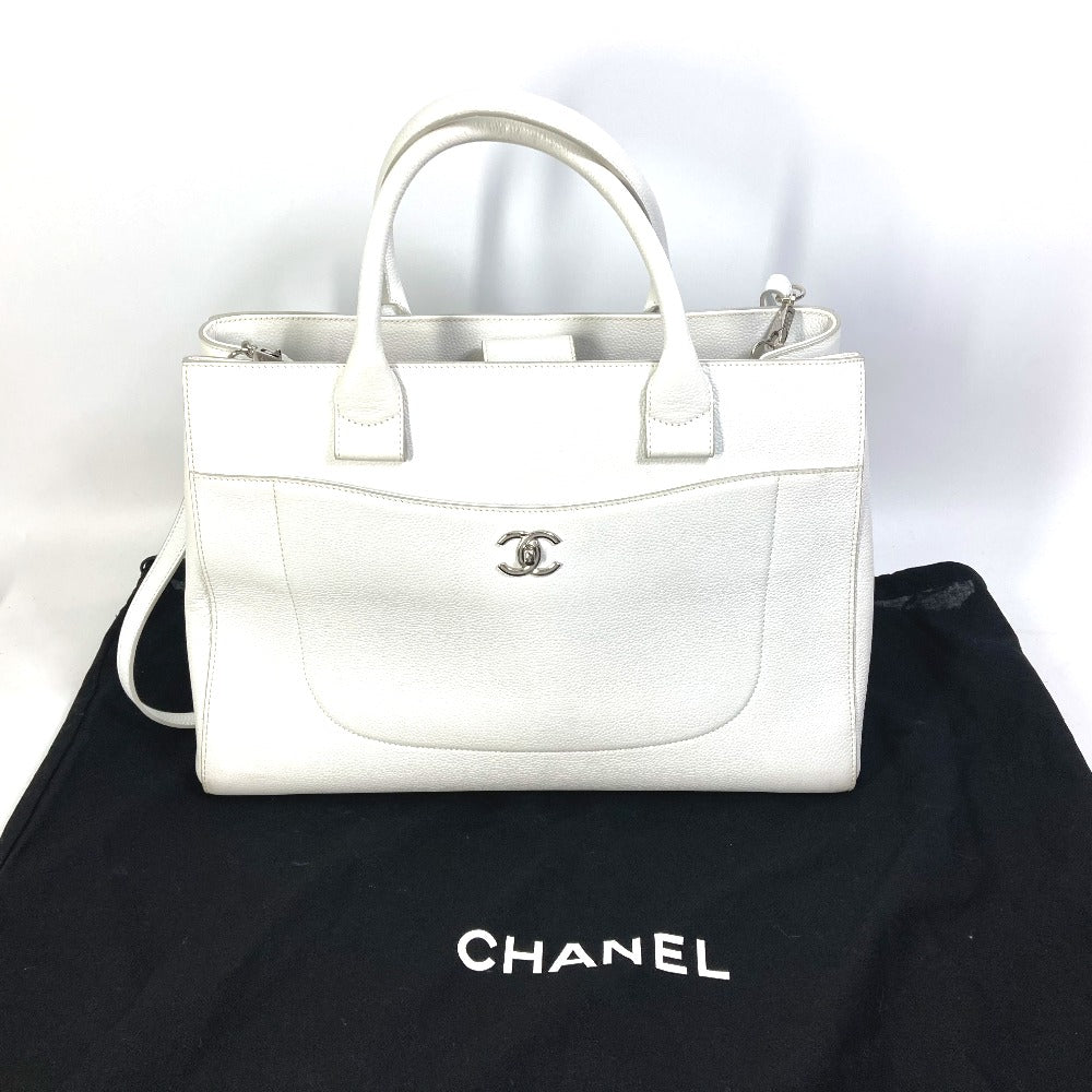 CHANEL A69931 CC Coco Mark Neo Executive Large 2-Way Shoulder Bag/Handbag in Caviar Leather, White