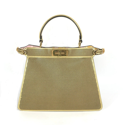FENDI 8BN321 ヴェルサーチ VERSACE コラボ FENDACE フェンダーチェ ピーカブー ミディアム ISEEU ミディアム 2WAY ショルダーバッグ カバン ハンドバッグ レザー レディース ゴールド