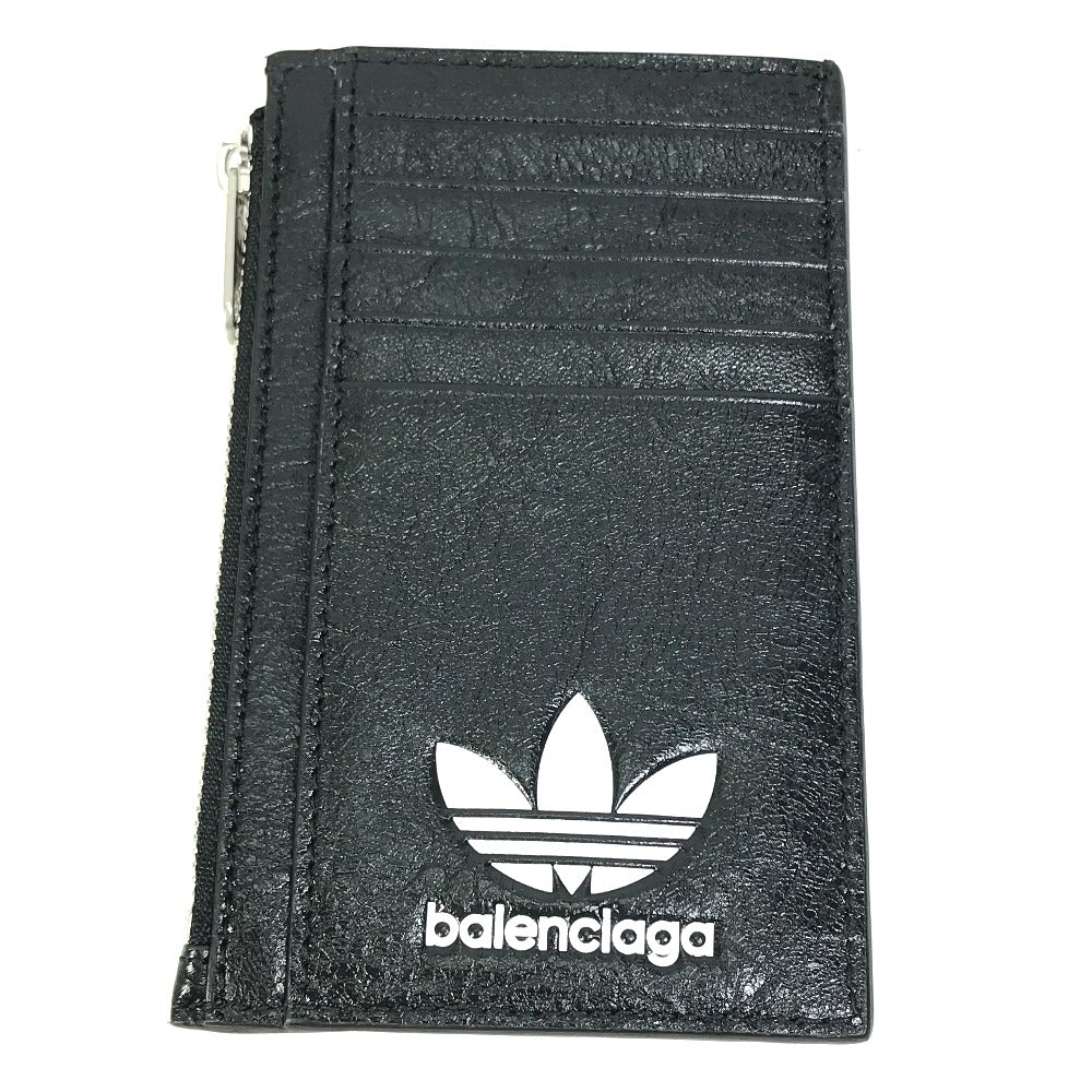 BALENCIAGA 721896 Logo Card Holder Fragment Case Adidas Collaboration Coin Case Leather Men's Black