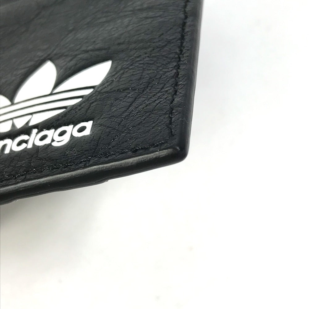 BALENCIAGA 721896 Logo Card Holder Fragment Case Adidas Collaboration Coin Case Leather Men's Black