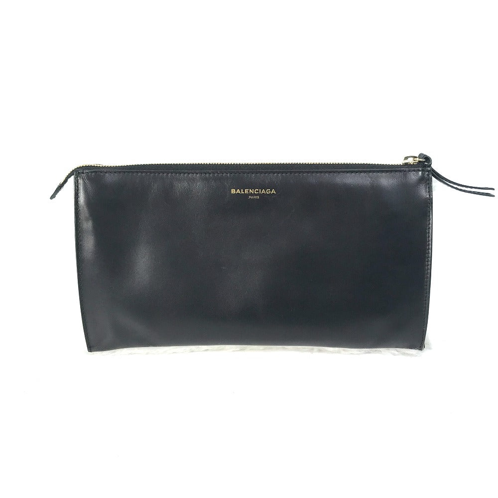 BALENCIAGA 347238 Logo Bag, Second Bag, Clutch Bag, Leather, Women's, Black/White