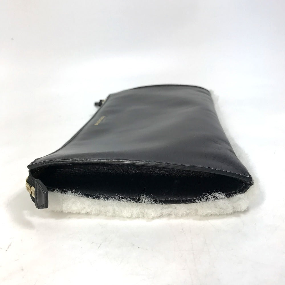 BALENCIAGA 347238 Logo Bag, Second Bag, Clutch Bag, Leather, Women's, Black/White