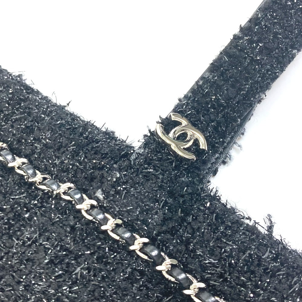 CHANEL A94646 CC ココマーク ラインストーン パール ロボット ラージ チェーン ショッピングバッグ 肩掛け トートバッグ ツイード レディース ブラック