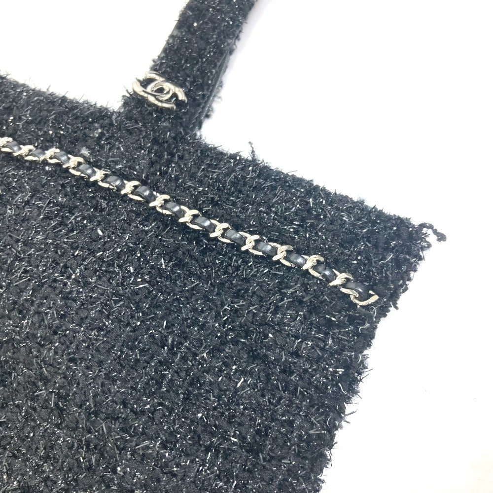CHANEL A94646 CC ココマーク ラインストーン パール ロボット ラージ チェーン ショッピングバッグ 肩掛け トートバッグ ツイード レディース ブラック