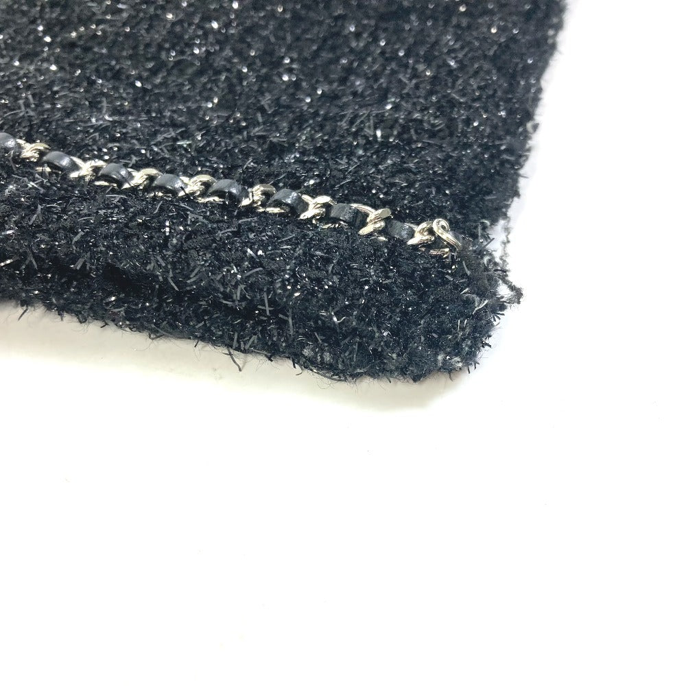 CHANEL A94646 CC ココマーク ラインストーン パール ロボット ラージ チェーン ショッピングバッグ 肩掛け トートバッグ ツイード レディース ブラック