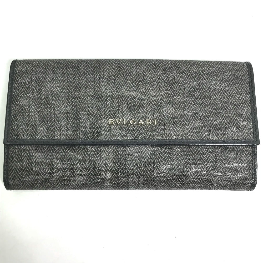BVLGARI 33385 Wホック ロゴ 長財布 PVC/レザー レディース グレー