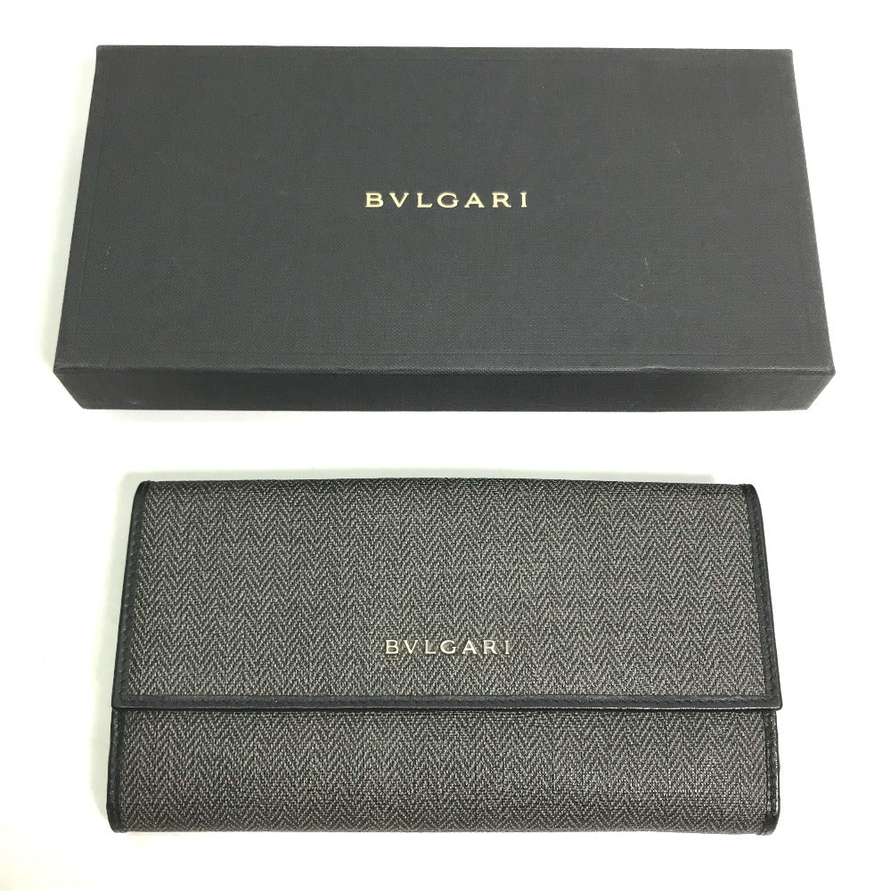 BVLGARI 33385 Wホック ロゴ 長財布 PVC/レザー レディース グレー