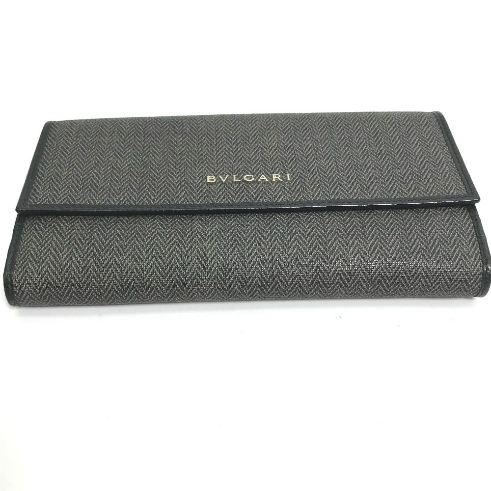 BVLGARI 33385 Wホック ロゴ 長財布 PVC/レザー レディース グレー