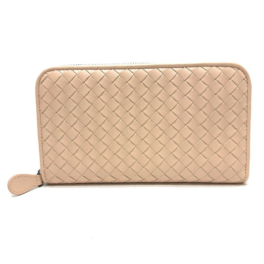BOTTEGA VENETA Intrecciato Round Zip Long Wallet in Leather, Men's, Pink