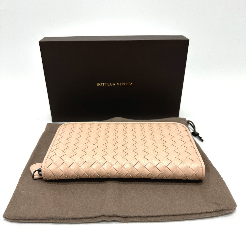BOTTEGA VENETA Intrecciato Round Zip Long Wallet in Leather, Men's, Pink
