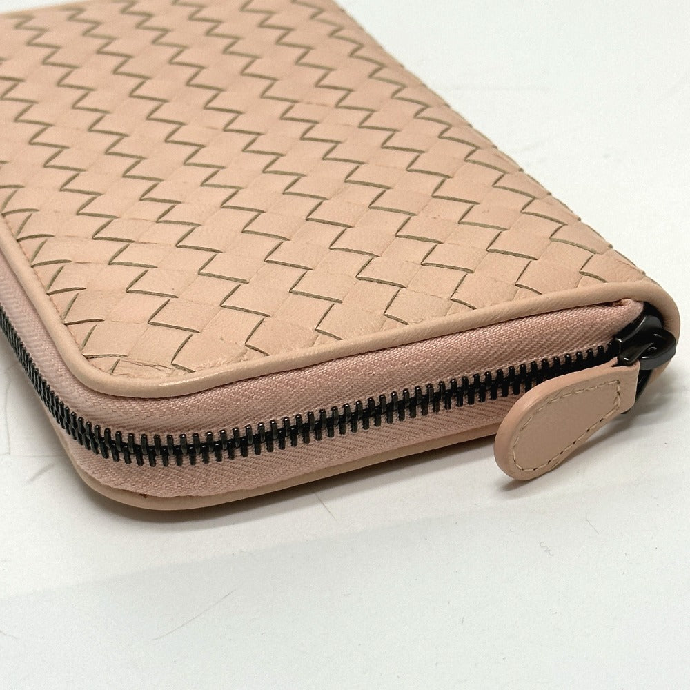 BOTTEGA VENETA Intrecciato Round Zip Long Wallet in Leather, Men's, Pink