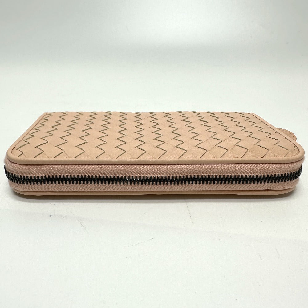 BOTTEGA VENETA Intrecciato Round Zip Long Wallet in Leather, Men's, Pink