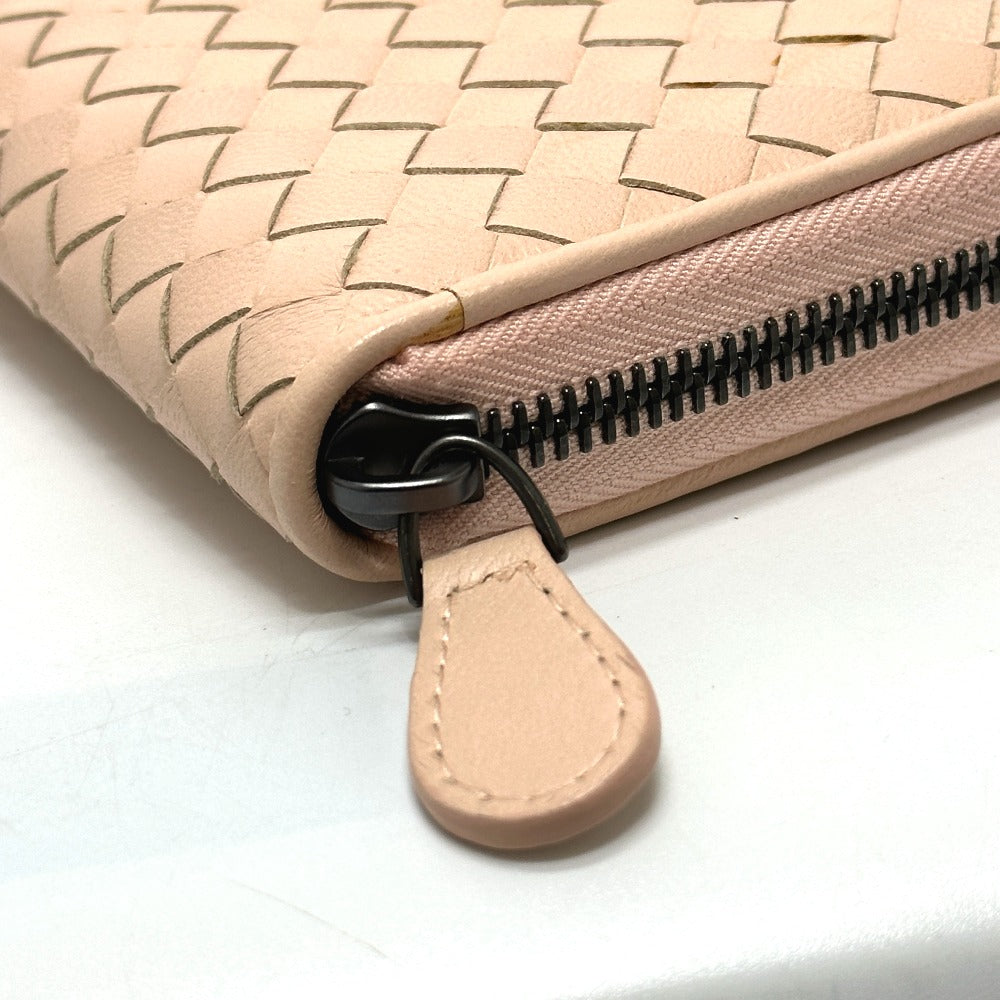 BOTTEGA VENETA Intrecciato Round Zip Long Wallet in Leather, Men's, Pink