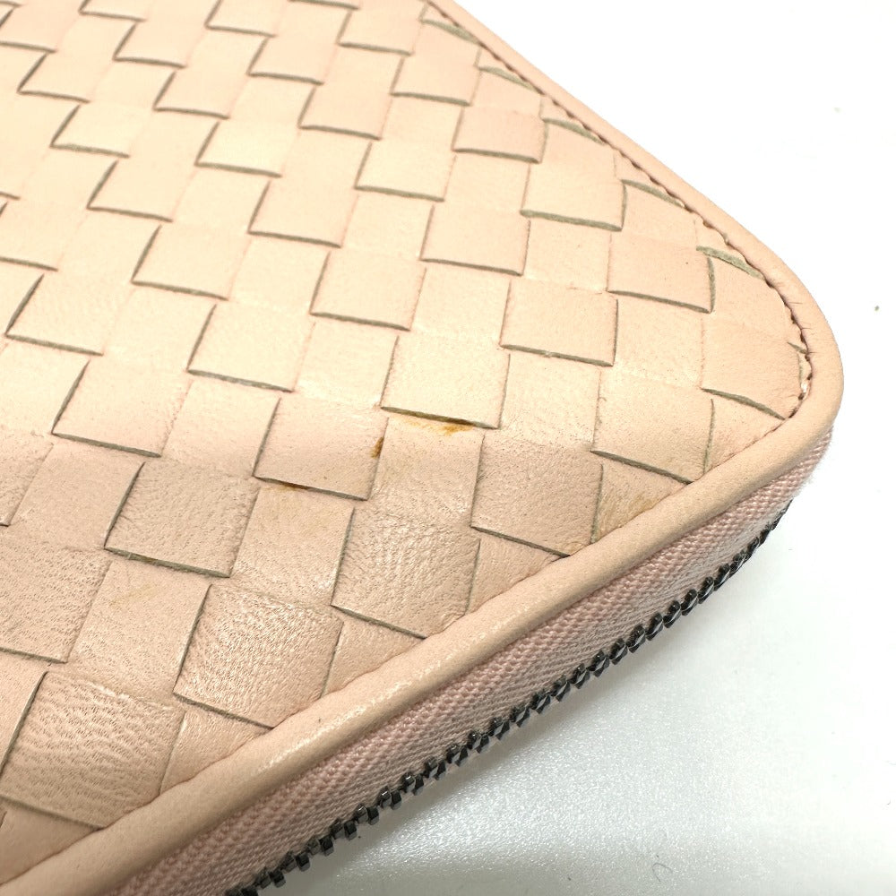 BOTTEGA VENETA Intrecciato Round Zip Long Wallet in Leather, Men's, Pink