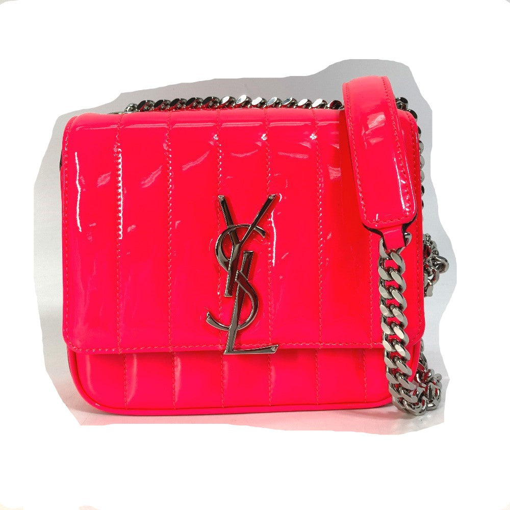 SAINT LAURENT PARIS 538439 YSL Vicky Small Chain Crossbody Shoulder Bag in Patent Leather, Pink